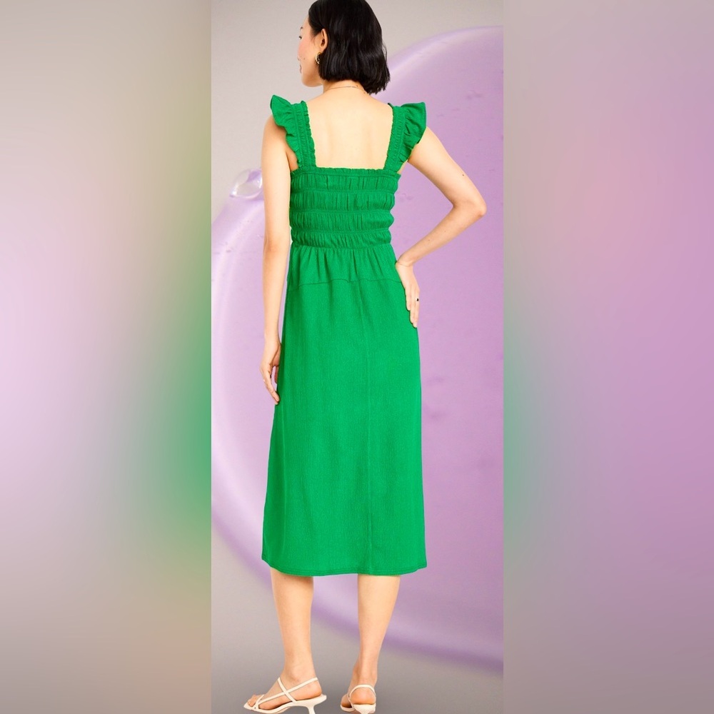 NWTS💓GAP OLD NAVY XL💓SPRING GREEN GAUZE CREPE FLUTTERED SLEEVE MIDI SUNDRESS - Picture 7 of 15